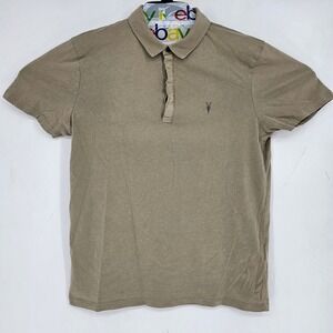 AllSaints Shirt Mens Medium Polo Tan‎ Taupe Short Sleeve Button Up Casual